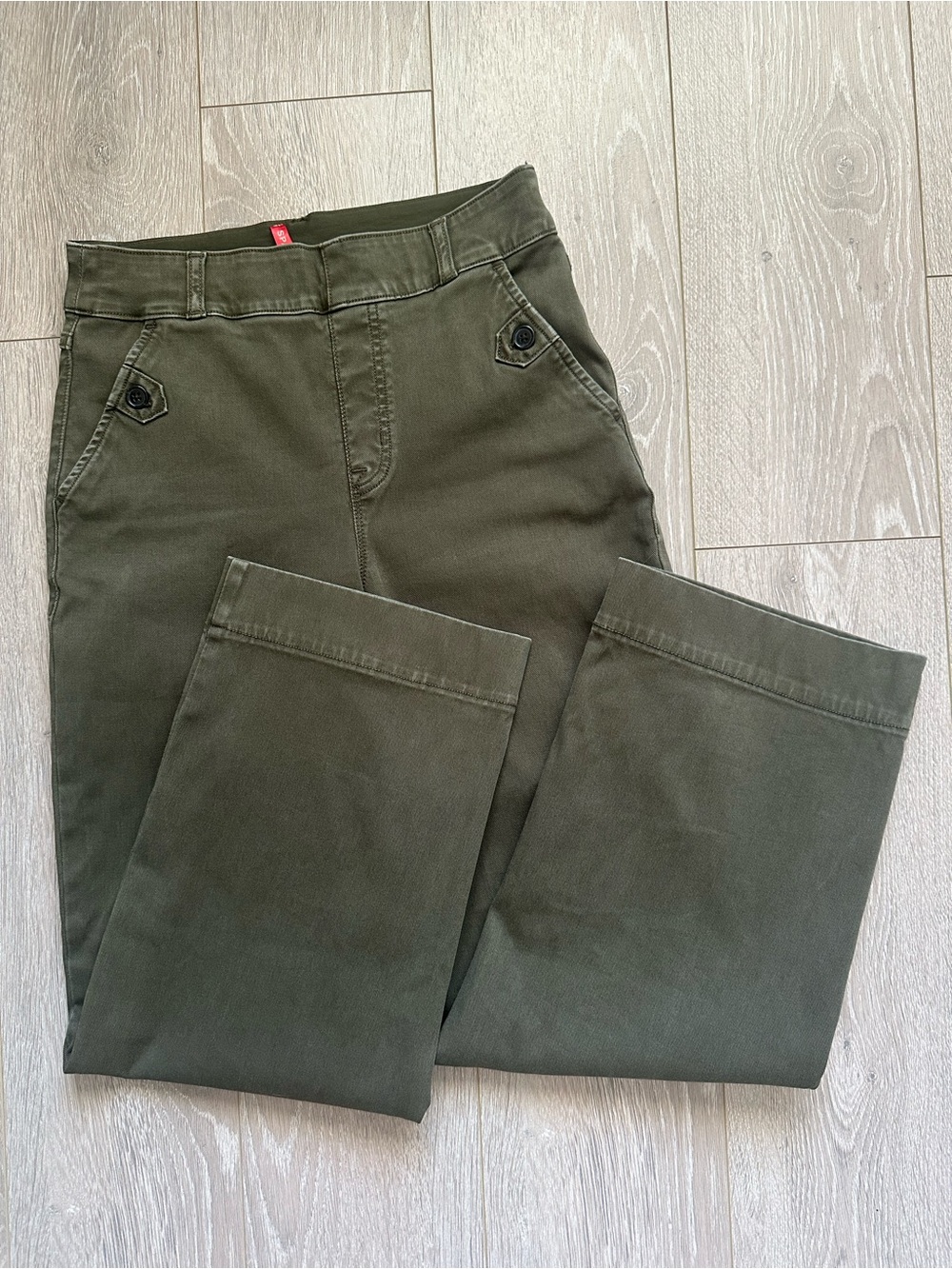 Spanx Pants Stretch Twill Cropped Wide Leg Pull On Ankle 20312R Green Sz S